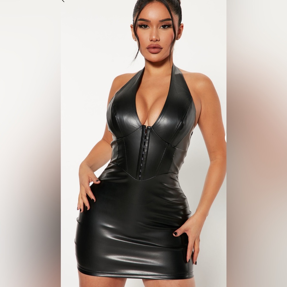 Fashion Nova Black faux leather dress